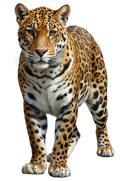 Jaguar (Panthera onca) - A Majestic Wild Cat with Black Spots on Its Fur, Isolated on a White Transparent Background