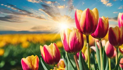 Fotobehang tulip field in spring © fitpinkcat84