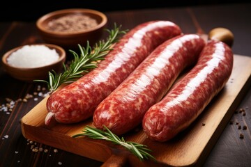 Uncooked Raw sausages. Fresh beef pan. Generate Ai