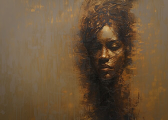 Abstract illustration of an African American woman in brown tones. Impressionistic style.