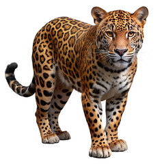 Jaguar (Panthera onca) - A Majestic Wild Cat with Spotted Fur and Yellow Eyes, Isolated on a White Transparent Background