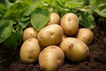 Nutritious Ripe potatoes fresh. Farm plant field. Generate Ai