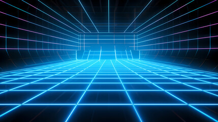 Perspective grid abstract retro background, cyberspace grid