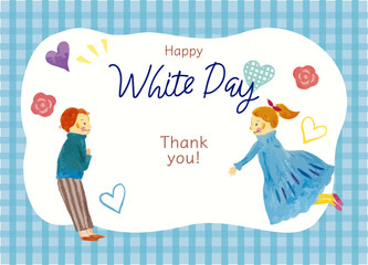 ホワイトデー 水彩で描いた恋人 ハートと花のイラスト バナーや広告用フレーム素材