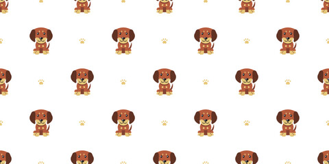 Cartoon character dachshund dog seamless pattern background for design.