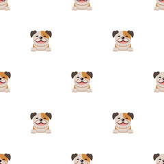 Vector cartoon character bulldog seamless pattern background for design.