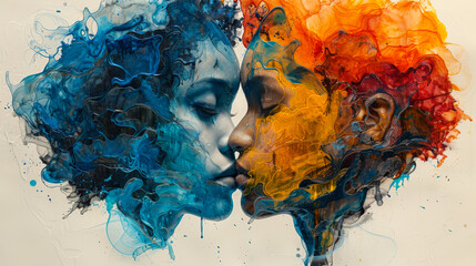 Abstract Art of Colorful Woman Kissing Each Other: A Romantic and Diverse Image of a Lesbian Couple