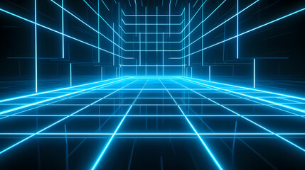 Fototapeta premium Perspective grid abstract retro background, cyberspace grid