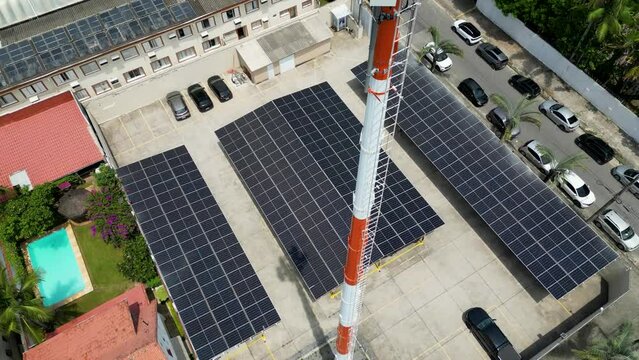 5G antenna solar panels mobile network beach landscape