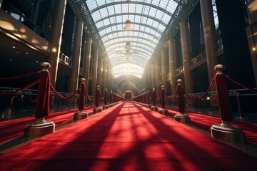 Luxurious Red carpet. Cinema rope vip. Generate Ai - obrazy, fototapety, plakaty
