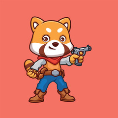 Cowboy Red Panda Cute Cartoon Character