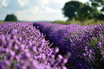 Sun shining through lavender field