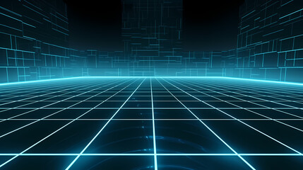 Perspective grid abstract retro background, cyberspace grid