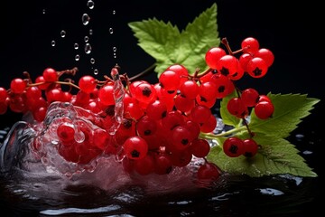 Glistening Red currant berries water drops. Diet summer. Generate Ai