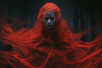 Ethereal Red ghost woman. Mist adult. Generate Ai