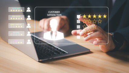 Customer service and Satisfaction concept ,Business people are touching the virtual screen on the...