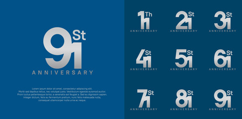 anniversary logotype vector design set silver color can be use for celebration day