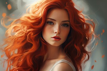Fototapeta premium Vivid Red hair woman. Happy smile pretty. Generate ai
