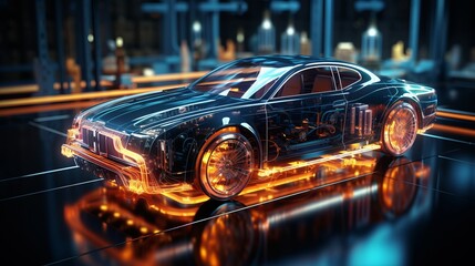 オレンジに光る車,Generative AI AI画像