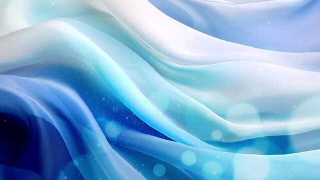 animation video background blue, white and navy blue silk background texture. Holographic abstract clothing with colorful waves. Bright organza, shiffon fabric, very high resolution