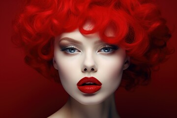 Glamorous Red lipstick model. Shadow smile. Generate Ai - 746170551