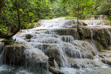 Fototapeta premium Beautiful Huay Maekamin Waterfall Erawan National Park in the West of Thailand.