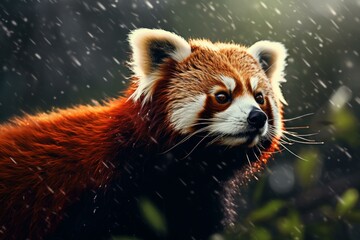 Furry Red panda wild. Zoo red outdoor. Generate Ai