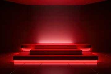 Illuminated Red podium glowing. Show empty. Generate Ai