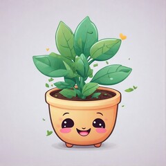 Adorable kawaii plant character brings joy and positivity to designs with vibrant colors