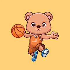 Basketball Bear Cute Cartoon Illustration