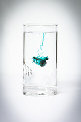 Color drop in a glass of water