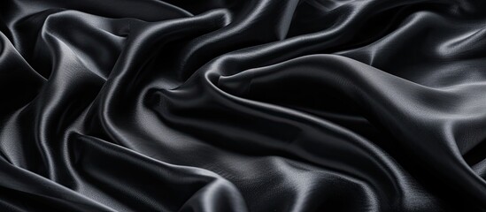 This close-up photo showcases the rippled texture and silky smoothness of black satin fabric.