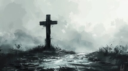 A monochromatic drawing of the cross in a minimalist style