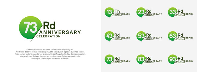 anniversary logo style vector sets. green circle and white number for celebration