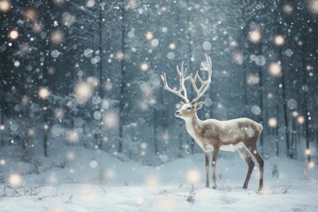 Delicate Reindeer snow flakes. Wild deer. Generate Ai