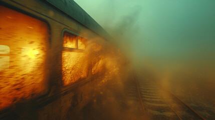 Closeup of the sandy texture of a dusty window blurred by the trains constant forward motion.