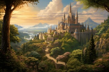 Picturesque Landscape renaissance. Nature art trees. Generate Ai