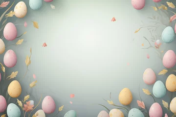 Gordijnen Easter egg hunt poster invitation template in pastel color © Nadtochiy