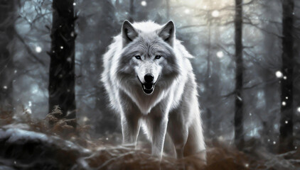 Biały wilk - obrazy, fototapety, plakaty