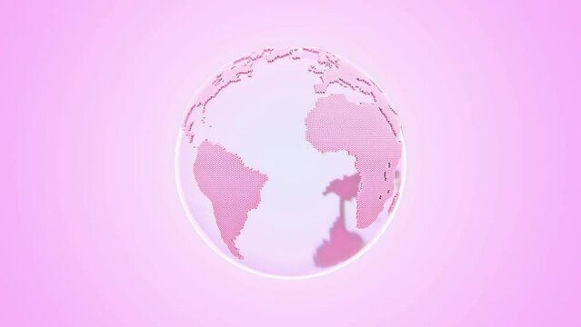Pink earth globe minimal concept. Elements related to Eco system and environment. Animation seamless loop on Pink background and Green Screen. 3D Render.