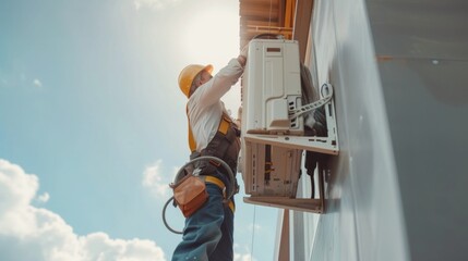 HVAC technician working on a capacitor part for condensing unit.