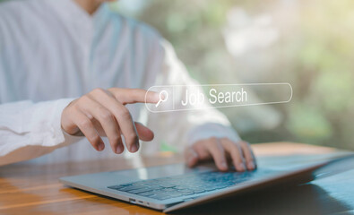 job search online, finding a career from computers, and business connections. concept of...