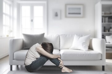 Sad Depressed young Woman at Home
