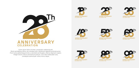 anniversary logotype vector set with black and brown color and slash for celebration day
