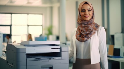 Businesswoman standing next to a photocopier
