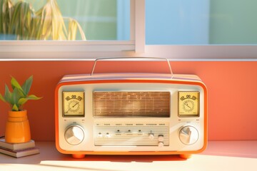 Whimsical Retro radio in room. Media room. Generate Ai