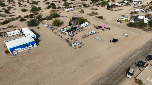 Slab City, California, Once camp Dunlap. from a UAV Drone where residents have homesteaded in the desert