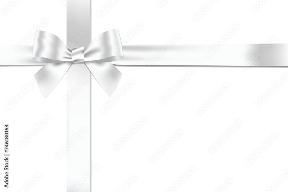 Poster white bow with horizontal and vertical cross ribbon place isolated on white background for decorate 