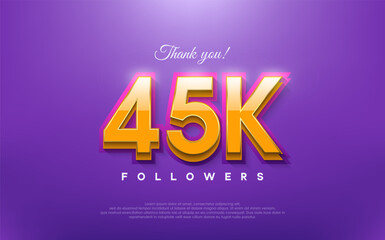 Thank you 45k followers, 3d design with orange on blue background.