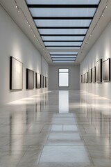 現代美術館、ホワイトギャラリー、展示された絵画｜Museum of Contemporary Art, White Gallery, paintings on display. Generative AI
